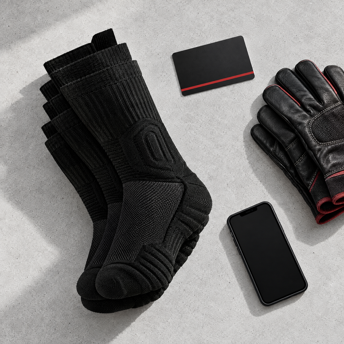 MASON work socks and the VIP Club card on concrete